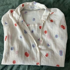 Madewell cream blouse with orange and light blue flowers